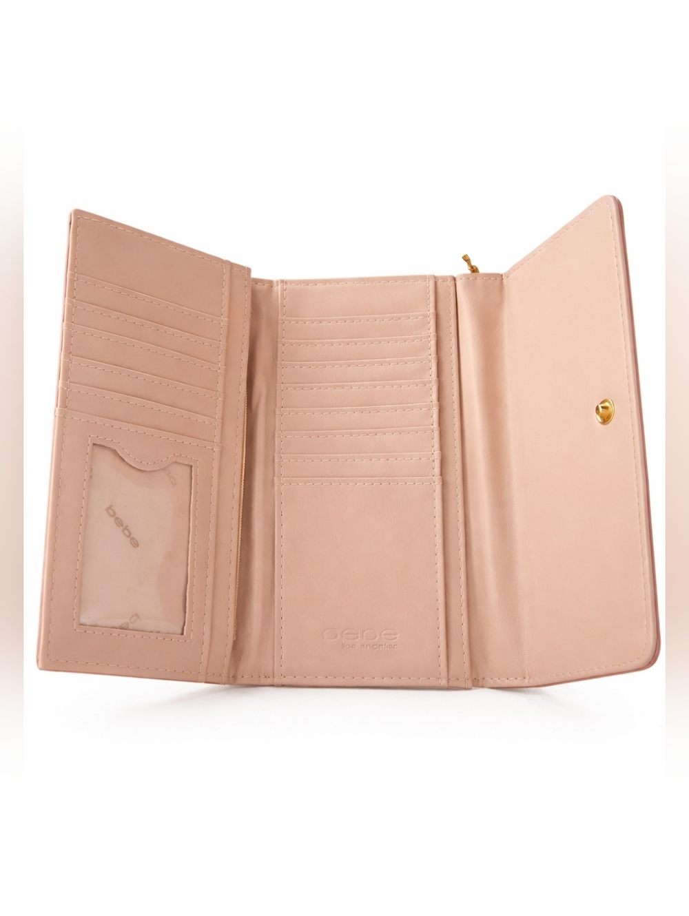 Bebe Ravenna Embossed Trifold Wallet Mauve Glossy BB Logo NWT - Picture 3 of 4